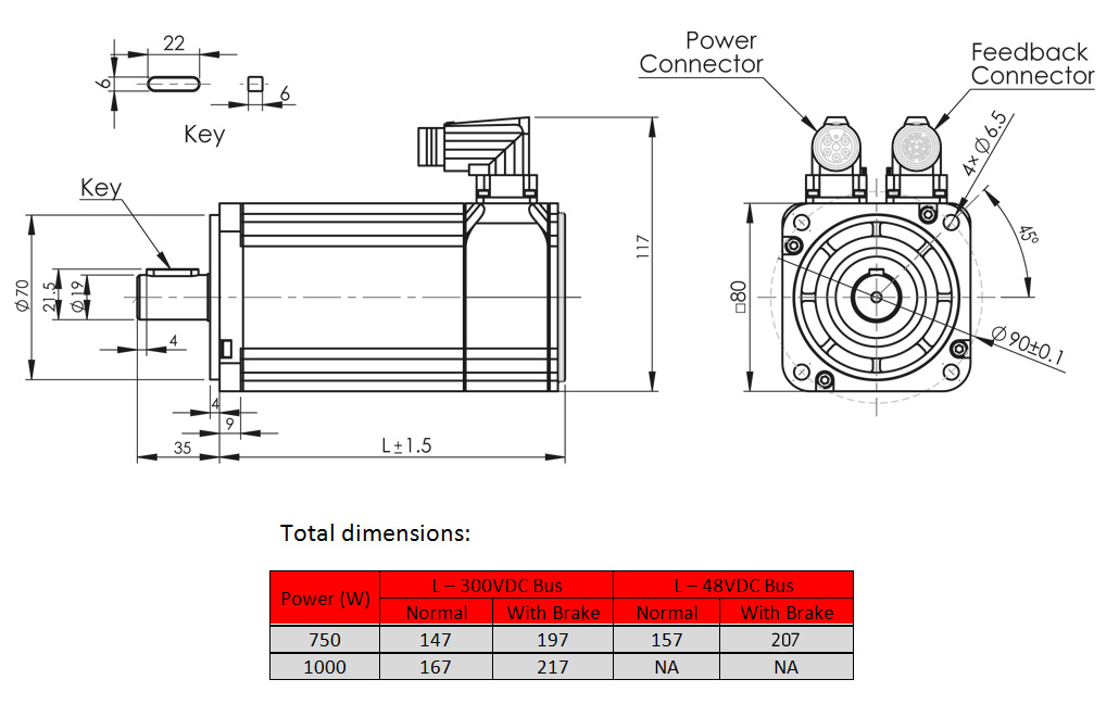 servo motor Product dimension drawing - frame 80mm servo motor Product dimension drawing - frame 80mm