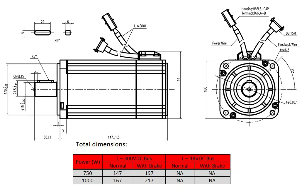 servo motor - frame 80mm, D-sub and Molex servo motor Product dimension drawing - frame 80mm
